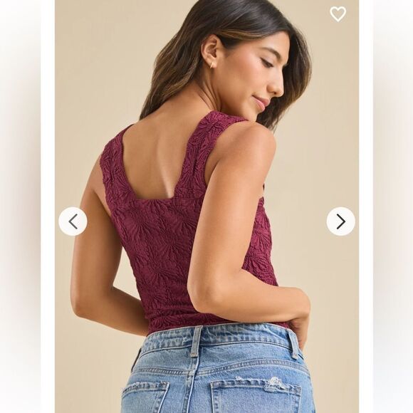 ALTAR’D STATE Blaire Wine Maroon Seamless Floral Square Neck Wide Strap Cami - Picture 10 of 16